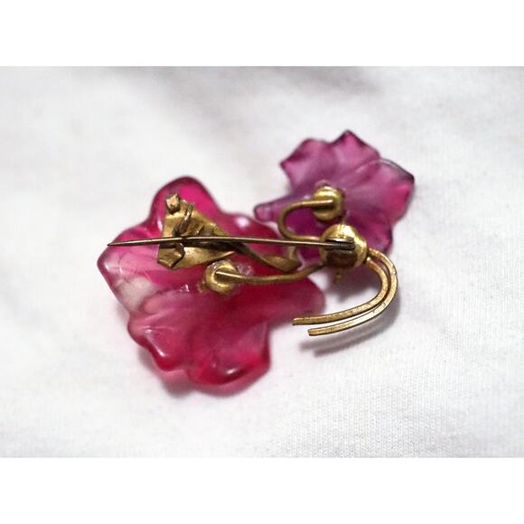 Lucite Acrylic Flowers Pink Purple Brooch Vintage - Picture 2 of 3